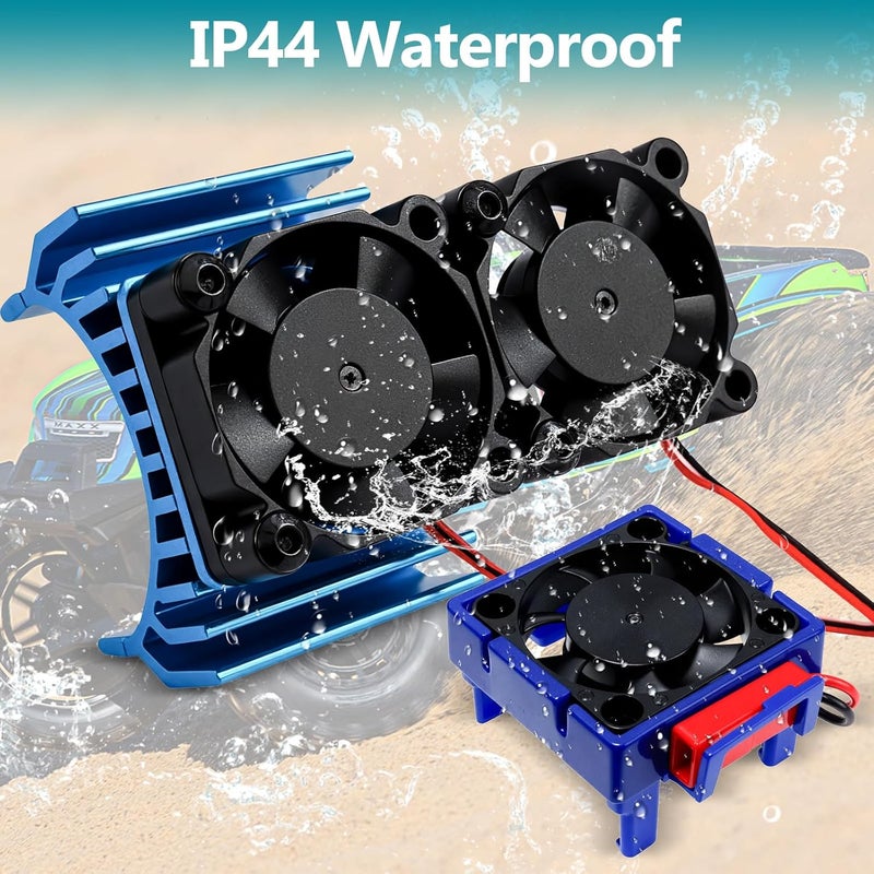 CCHEQVAN VXL-3s ESC Cooling Fan and Motor 15000RPM Cooling Dual Fan Set Fit for 1/10 Traxxas Slash 4x4 Stampede 4x4 VXL Rustler 4x4 Hoss 4×4 Velineon VXL-3s Heat Sink,Blue - Image 4